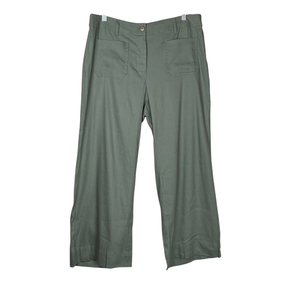 J. Jill Womens Linen Stretch Wide Leg Patch Pocket Pants Size Medium Green